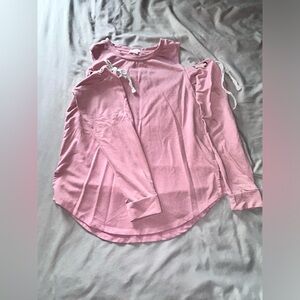 Women's Baby Pink Shoulderless Long Sleeve Blouse